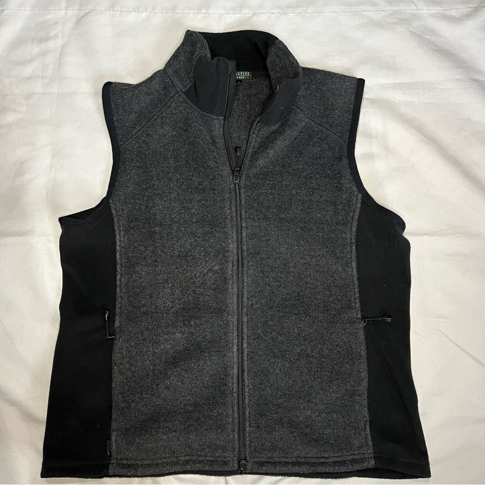 Lauren Active Ralph Lauren Vest Women Large Gray Black Fleece, Zip Up